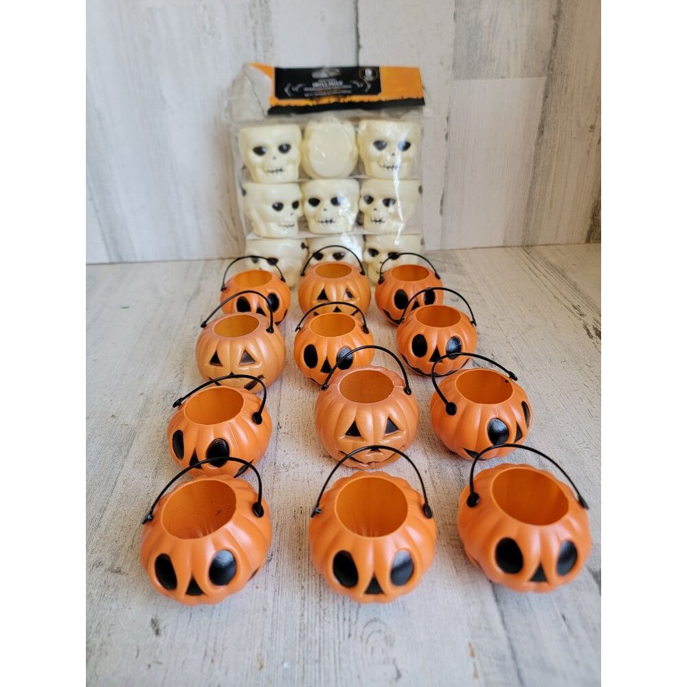 Miniature‎ pumpkin skull mini bucket trick or treat Halloween set decor